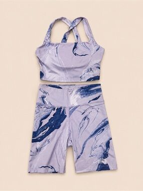 Nike Lavender Marble Print Sports Bra & Bike Shorts Set